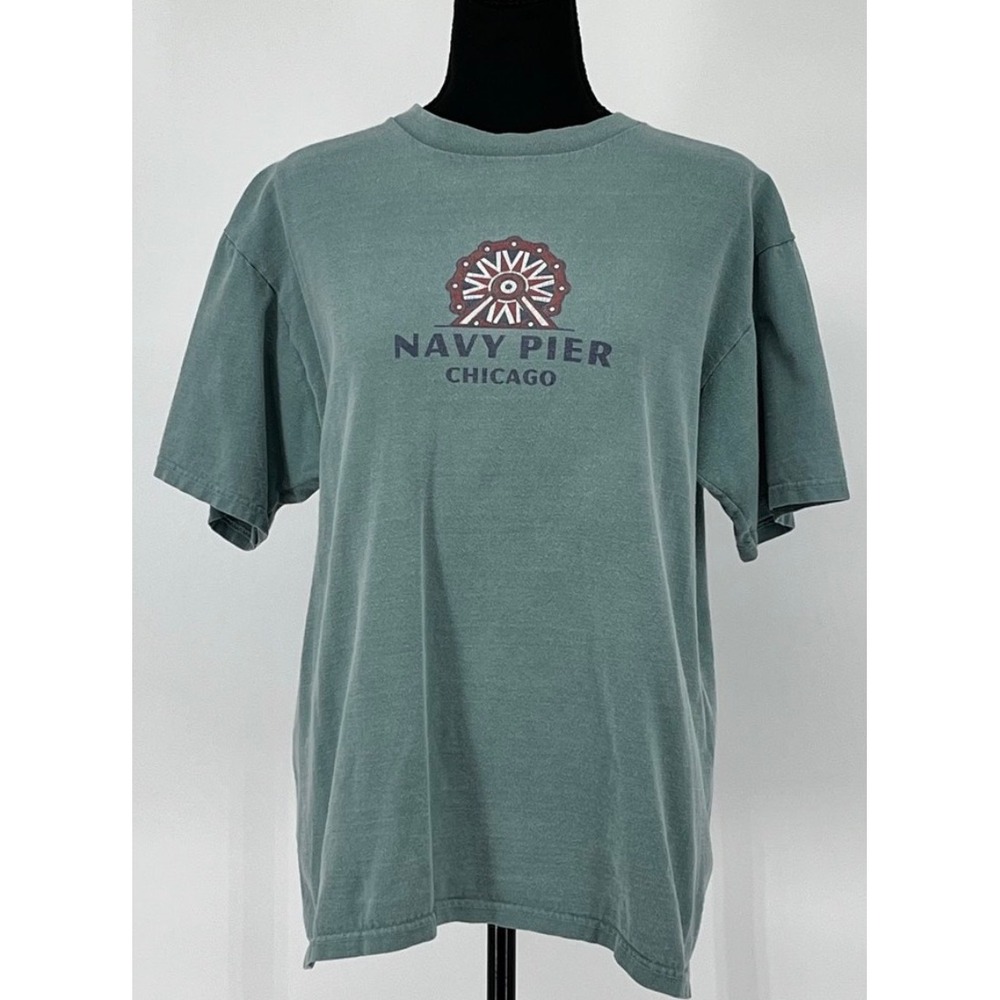 COMFORT COLORS Navy Pier Chicago T-Shirt Womens Size M Teal Vintage Graphic Tee